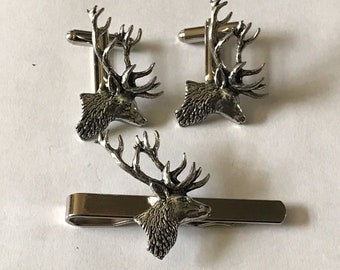 Stag head  made from fine English pewter cuff link or tie slide or the set or stick pin codea21