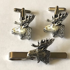 Moose Head  made from fine English pewter cuff link or tie slide or the set or stick pin codea27