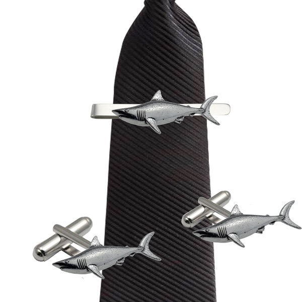 Mako Shark Fish made from fine English pewter cuff link or tie slide or the set or stick pin code  code F15