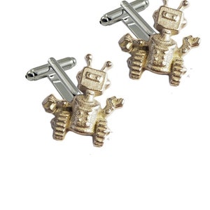Robot made from fine English pewter cuff link or tie slide or the set or stick pin codeFT19