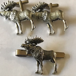 Standing Moose  made from fine English pewter cuff link or tie slide or the set or stick pin codea47