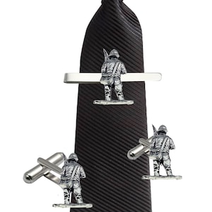 Fly Fisherman  made from fine English pewter cuff link or tie slide or the set or stick pin code  code F38