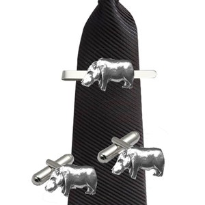 Hippo made from fine English pewter cuff link or tie slide or the set or stick pin code  codeppa41
