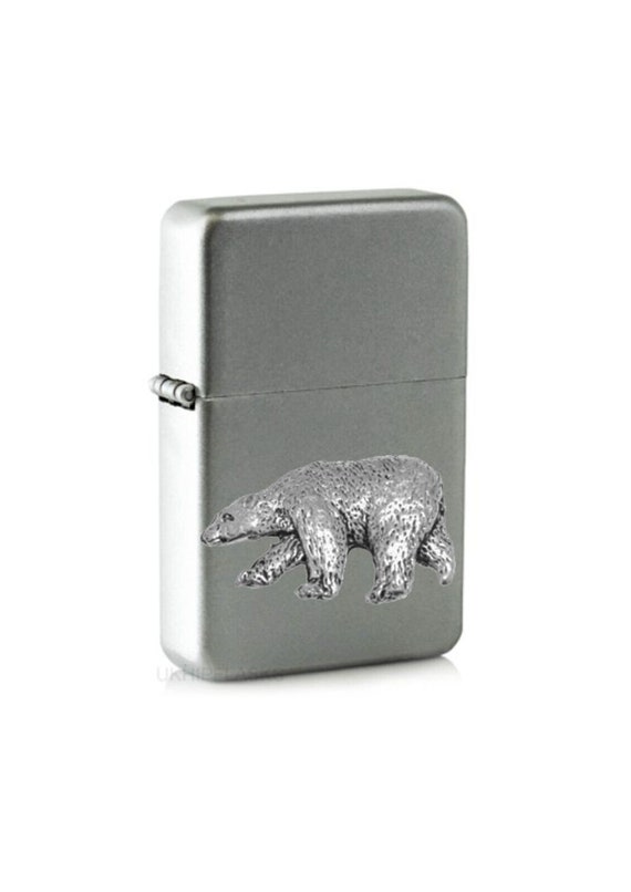 Ppa08 Polar Bear on a Windproof Flip Top Petrol Star Brand Lighter