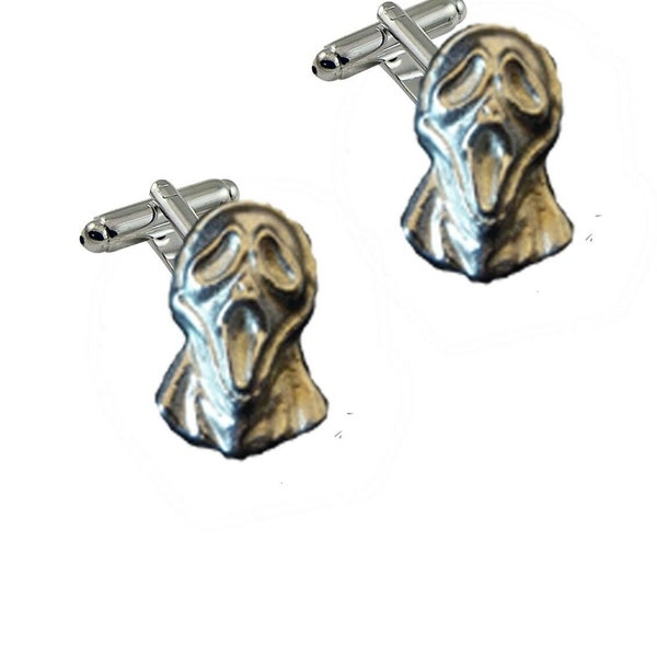 Scream Mask  made from fine English pewter cuff link or tie slide or the set or stick pin codeFT111