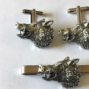 Boar’s Head  made from fine English pewter cuff link or tie slide or the set or stick pin codea48