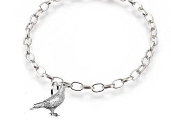 pp-b04 Pigeon  Made From English Pewter on belcher link chain perfect as a anklet or bracelet gift jewellery