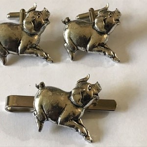 Running Pig made from fine English pewter cuff link or tie slide or the set or stick pin codea39