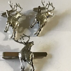 Stag  made from fine English pewter cuff link or tie slide or the set or stick pin codea70
