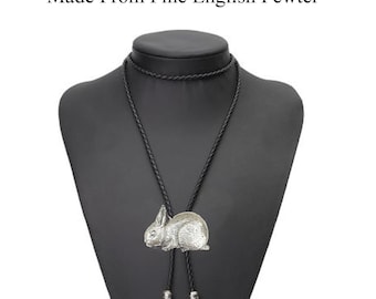 Pewter Bunny Necklace Western Cowboy Necktie Bola Bolo Tie code ppa15 rabbit unisex line dancing cowboy Wild West