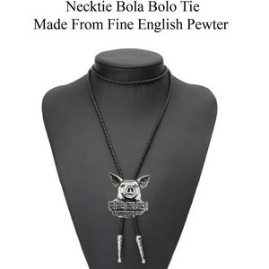 Pewter Pig Necklace Western Cowboy Necktie Bola Bolo Tie codea33  unisex line dancing cowboy wild west