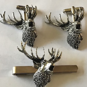Roaring Stag made from fine English pewter cuff link or tie slide or the set or stick pin codea49