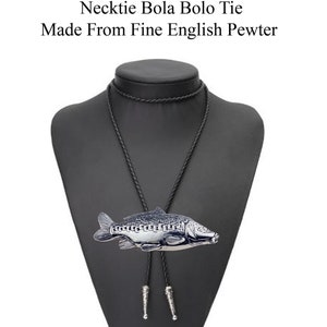 Pewter Mirror Carp  Necklace Western Cowboy Necktie Bola Bolo Tie code F36 unisex line dancing cowboy Wild West fish