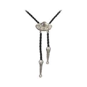 Pewter UFO Flying Saucer Necklace Western Cowboy Necktie Bola Bolo Tie codeFT22  unisex line dancing cowboy Wild West