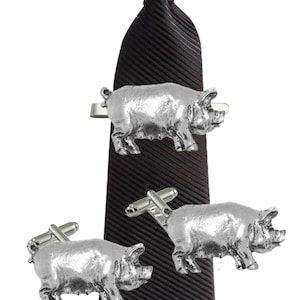 pig made from fine English pewter cuff link or tie slide or the set or stick pin code  codeppa12
