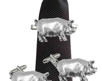 pig made from fine English pewter cuff link or tie slide or the set or stick pin code  codeppa12