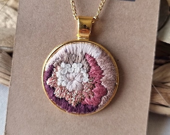 GIRL POWER / hand embroidered pendant l gold dipped stainless steel pendant