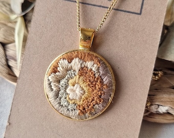 SUNSET / hand embroidered pendant / gold dipped stainless steel pendant