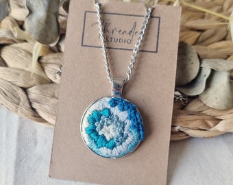 TIDES | Hand embroidered pendant | Abstract embroidery | Textured embroidery | Embroidered jewelry | Fibre Art