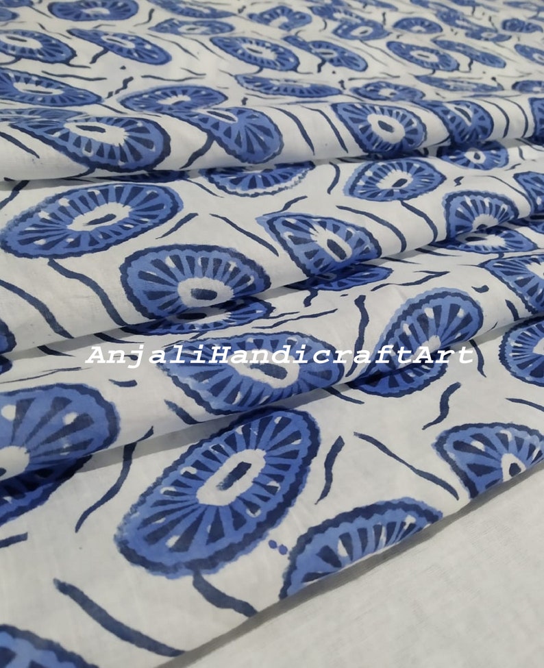 5 Yard, Blue Neural Hand Block floral Printed Fabric soft fabric chair Floral Print Hand Block Fabric Beautiful Fabric Indian Pure
