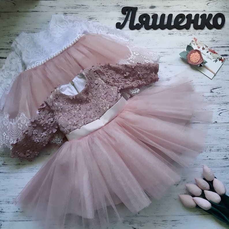 Elegant flaffy blush pink baby girl dress Baby / Todler Etsy