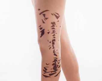 Tattoo Tights, Printed Pantyhose, Transparent Nylon printed with tattoos, Exclusive Printed Pantyhose for women.