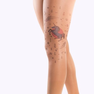 Unique patterned tights for fashionable ladies, tattoo-inspired tights, high-quality, hand-printed Pantyhose. very sexy gift  for her.