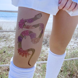Tattoo on stockings, Pantyhose with snake tattoo, Women&#39;s stockings to impress, unique design stockings, printed stockings