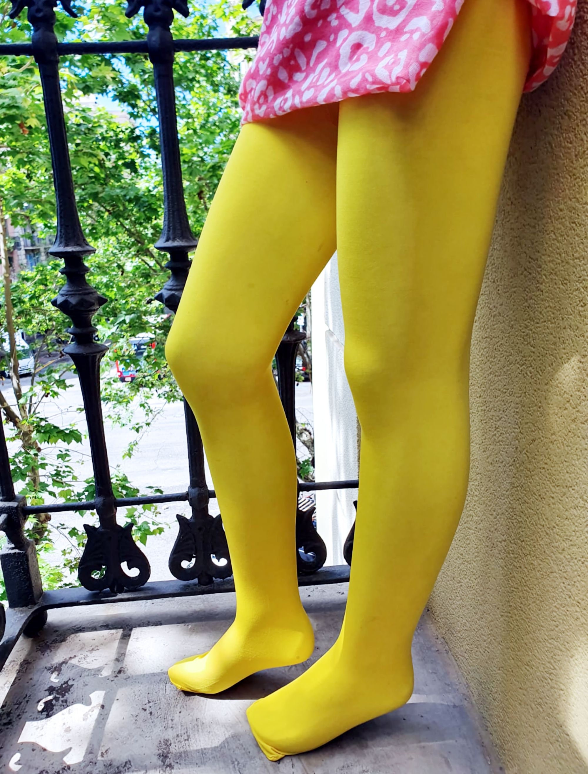 Yellow Pantyhose, Girls Sun Yellow Tights, Yellow Tights, Retro