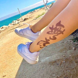 Pantyhose with tattoo, Patterned tight with Chinese letters, Pantyhose with printed tattoo, Nylon stockings with printed tattoo