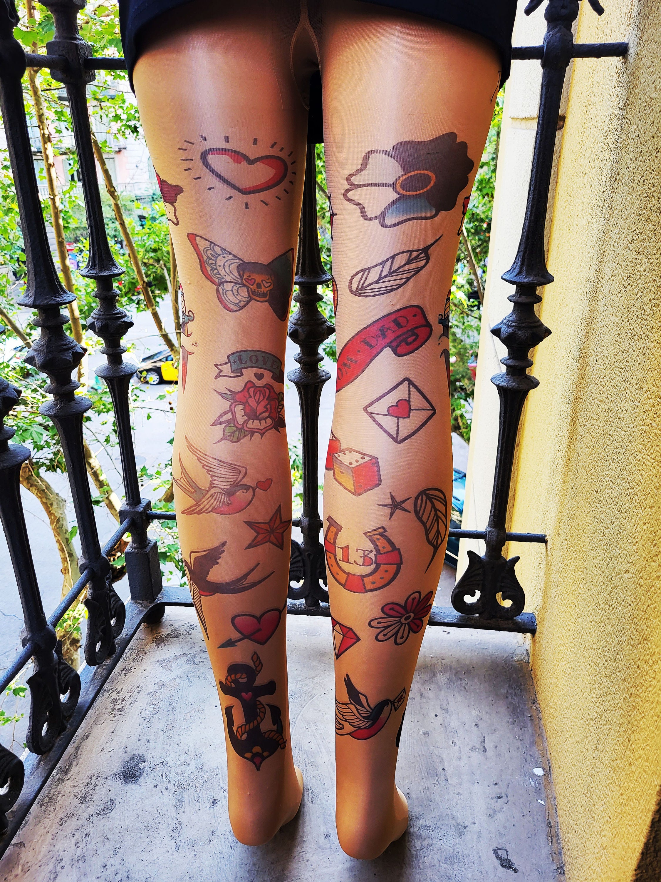 Retro Tattoo Tights: Old School Charm on Your Legs, Tights With