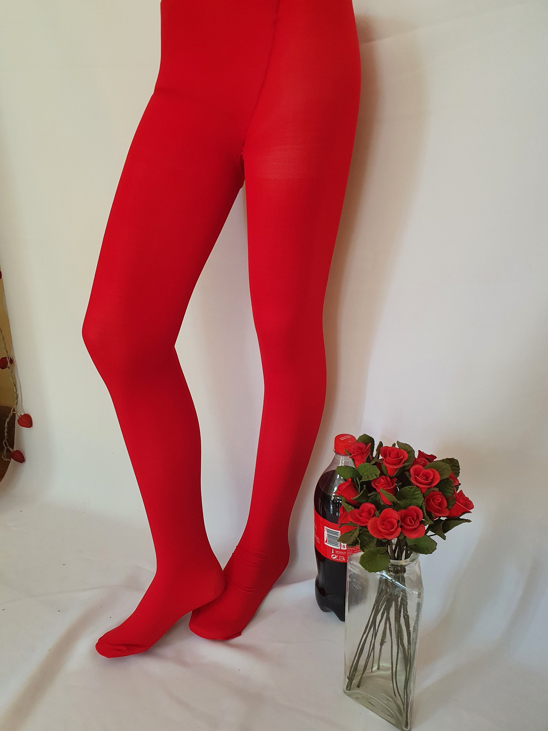 Red Pantyhose, Spectacular Bright Red Nylons, Red Tights, Shocking