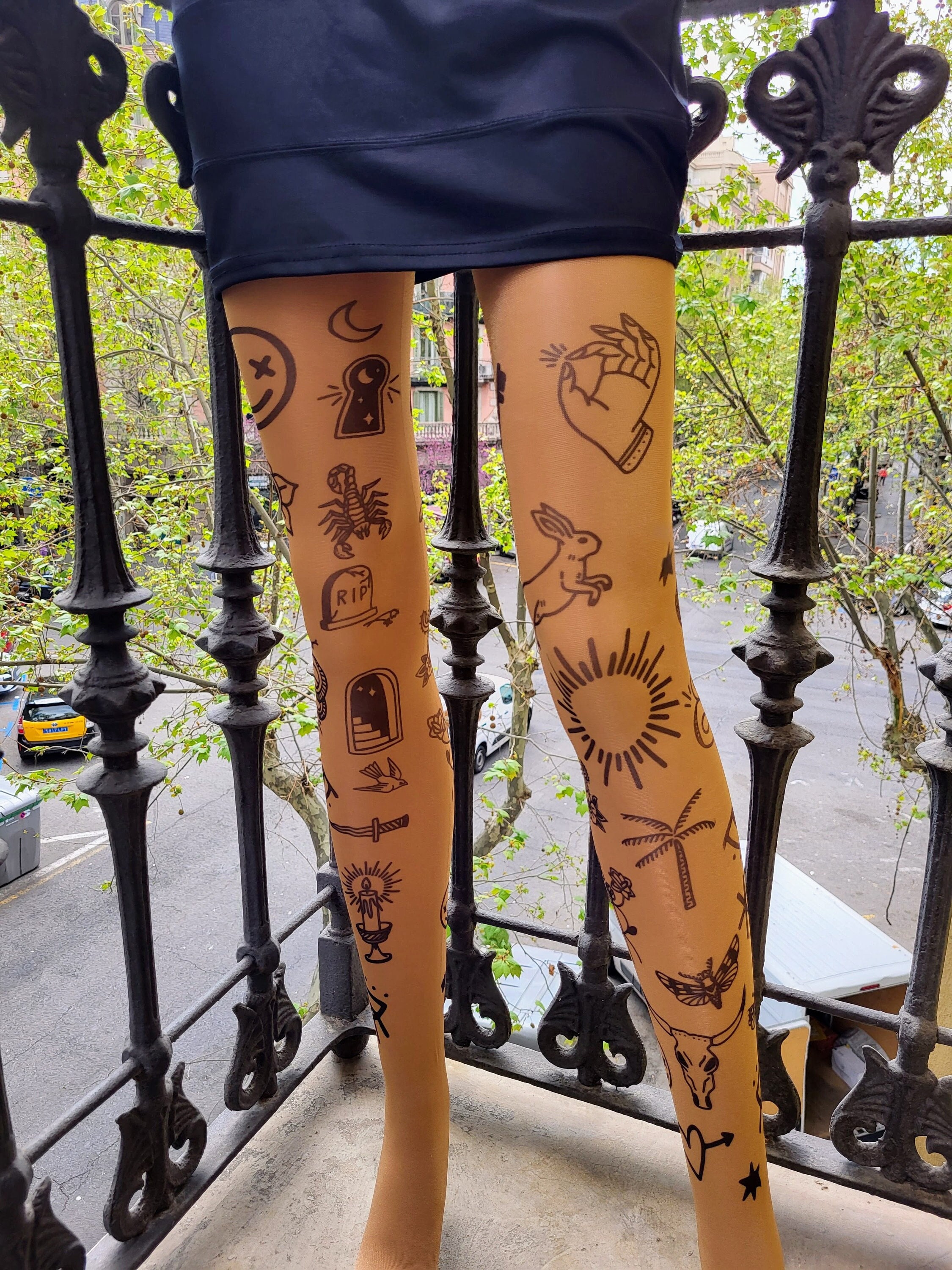 Women Sexy Silky Stitching Pantyhose Cute Kawaii Geometric Floral Patterned  Tattoo Tights Fake High Tube Stockings Patchwork Leggings Lingerie