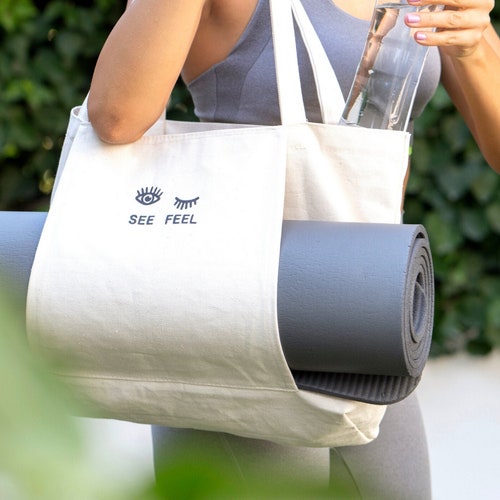 Yoga Pilates Mat Bag Basic Canvas Tote With Mat Carrier Pocket Etsy