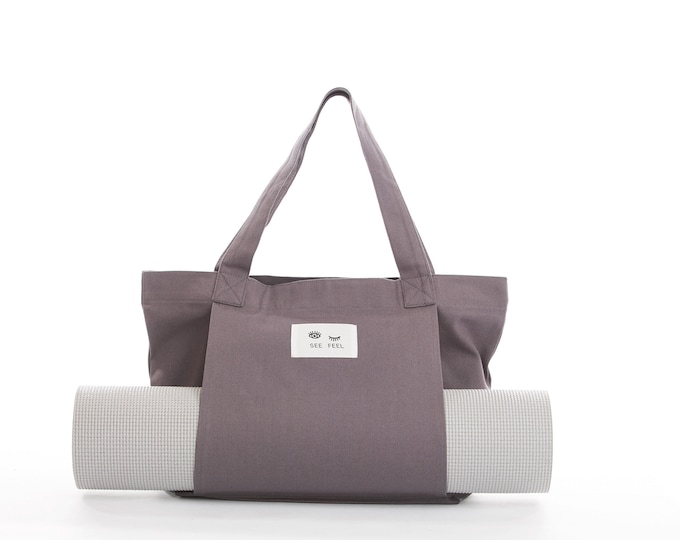 Yoga Mat Bag With External Sleeve Basic Canvas Tote with Mat Carrier Pocket in Anthracite Gray