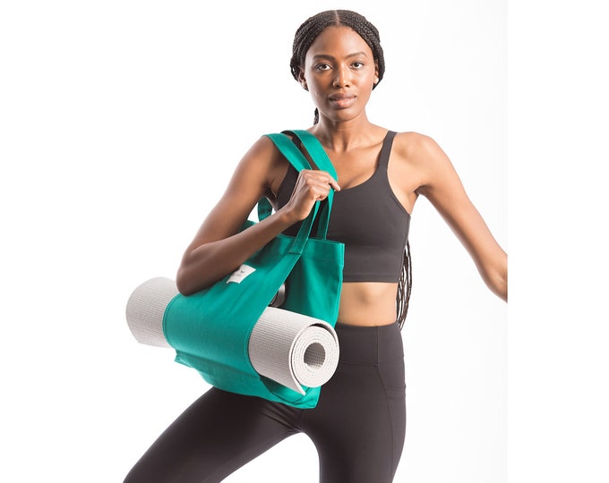 Canvas Tote Bag with Yoga Mat Carrier Sleeve in Green