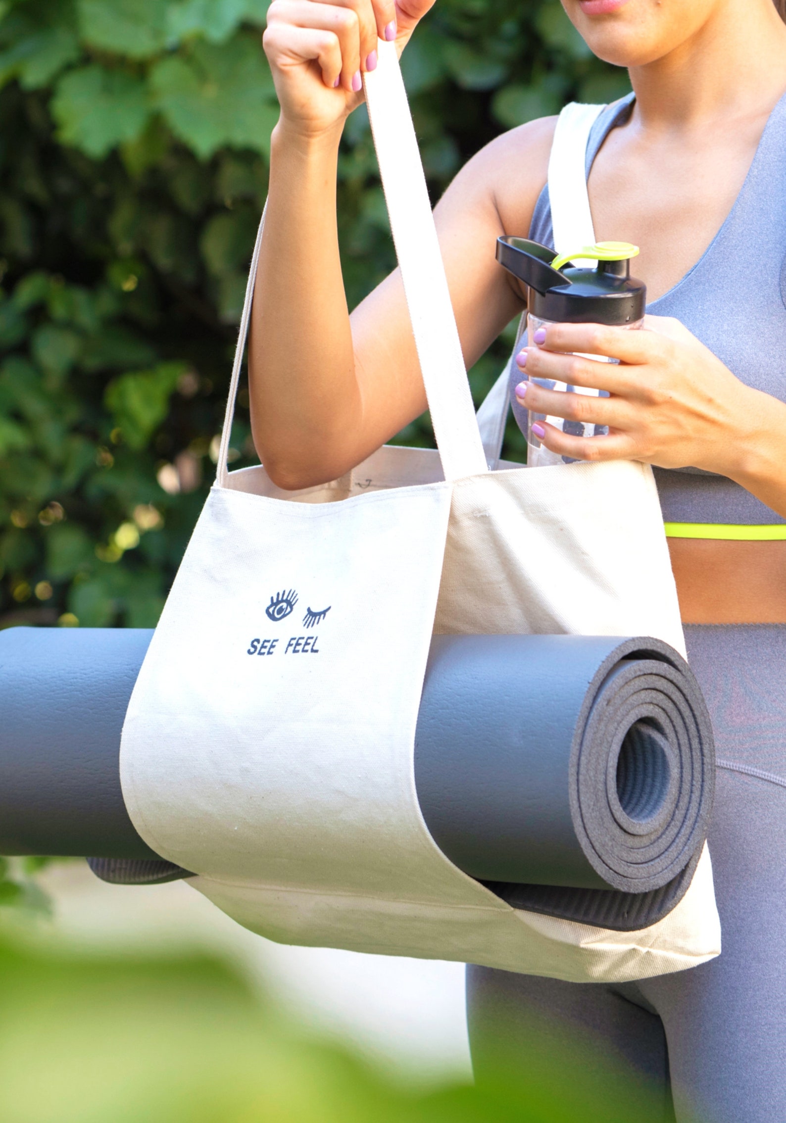 Yoga Pilates Mat Bag Basic Canvas Tote With Mat Carrier Pocket Etsy