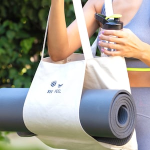 Yoga Pilates Mat Bag Basic Canvas Tote With Mat Carrier Pocket Holder ...