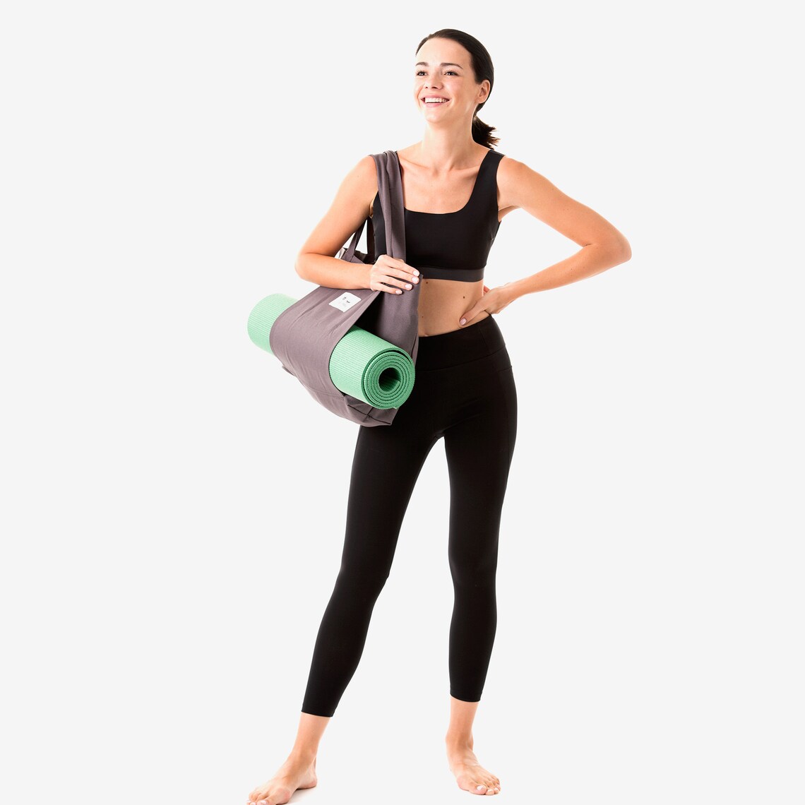 Yoga Pilates Mat Bag Basic Canvas Tote With Mat Carrier Pocket Etsy