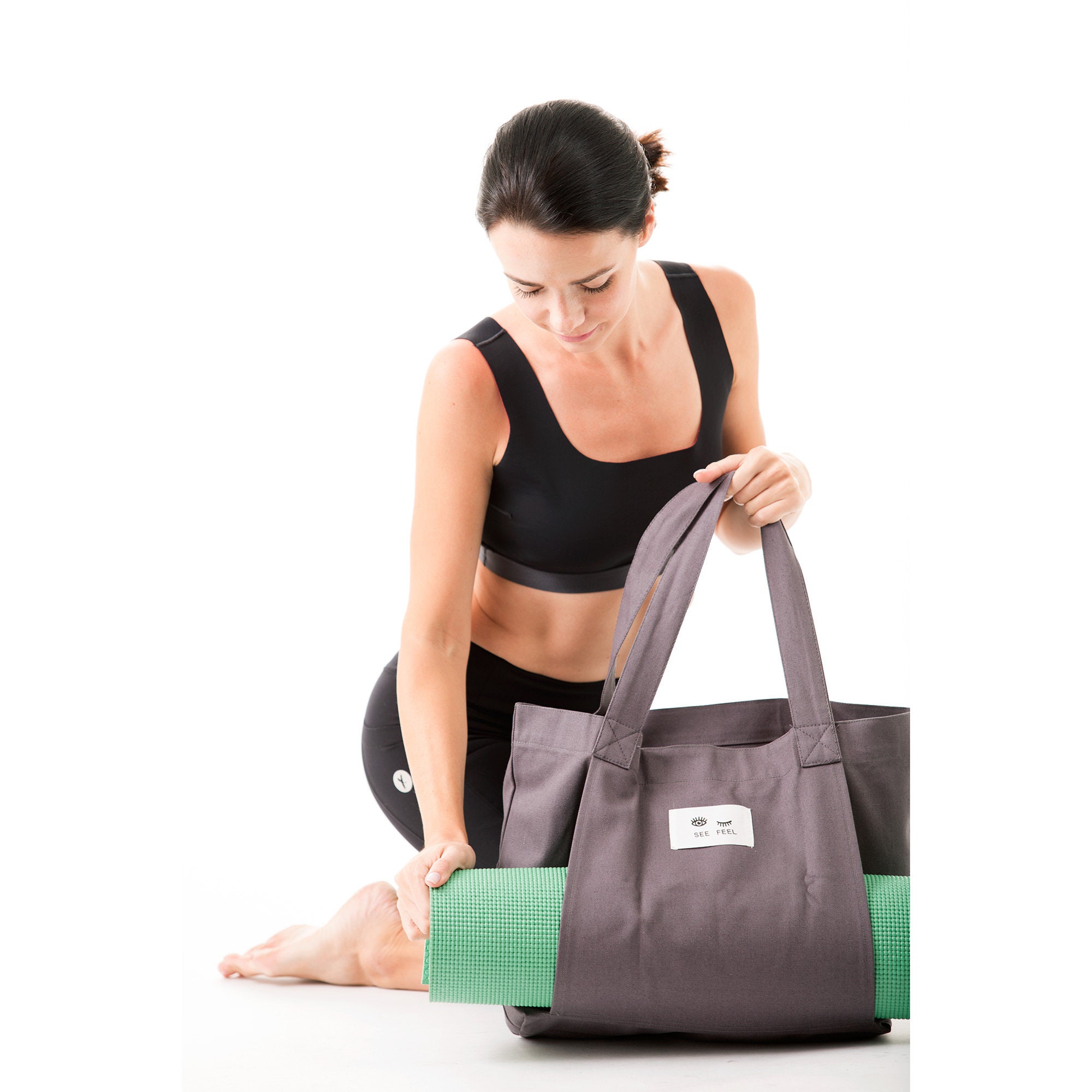 Yoga Pilates Mat Bag Basic Canvas Tote With Mat Carrier Pocket Etsy