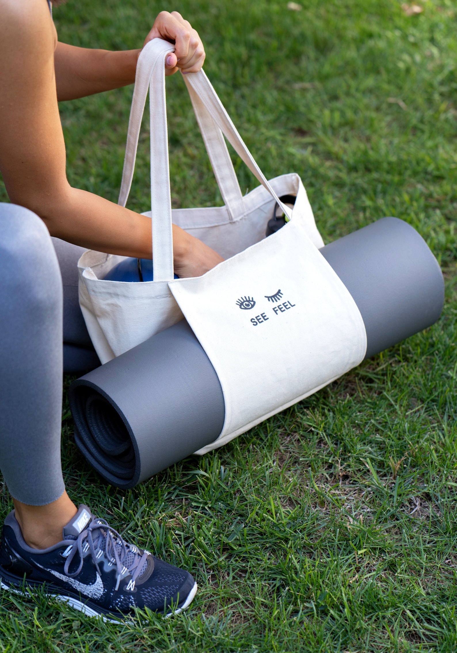 Yoga Pilates Mat Bag Basic Canvas Tote With Mat Carrier Pocket Etsy