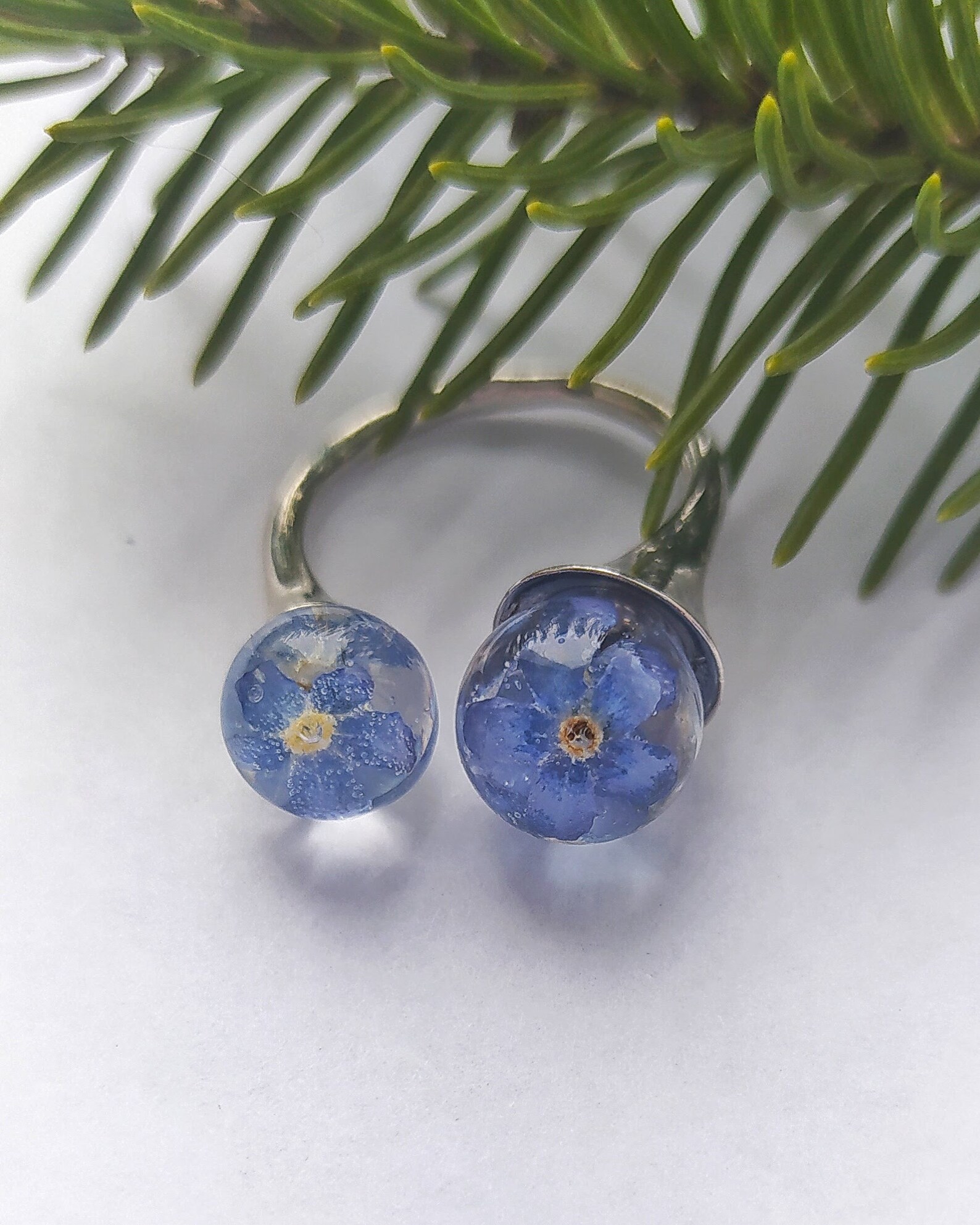 Blue ring of flowers and resin festive ring Etsy