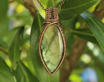 Labradorite and antiqued copper wirewrapped statement pendant