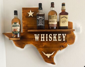 Whiskey rack Bourbon whiskey rack Bottle shelf Home bar furniture Bar decor Bar sign Home bar Whiskey storage Whisky display Texas Sign