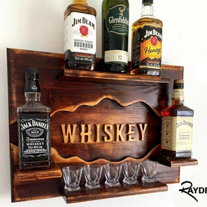 Whiskey rack Bourbon whiskey rack Bottle shelf Home bar furniture Bar decor Bar sign Home bar Whiskey storage Liquor shelf Whisky display
