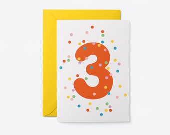 Carte d'anniversaire pour 3 ans - Carte d'âge pour enfants