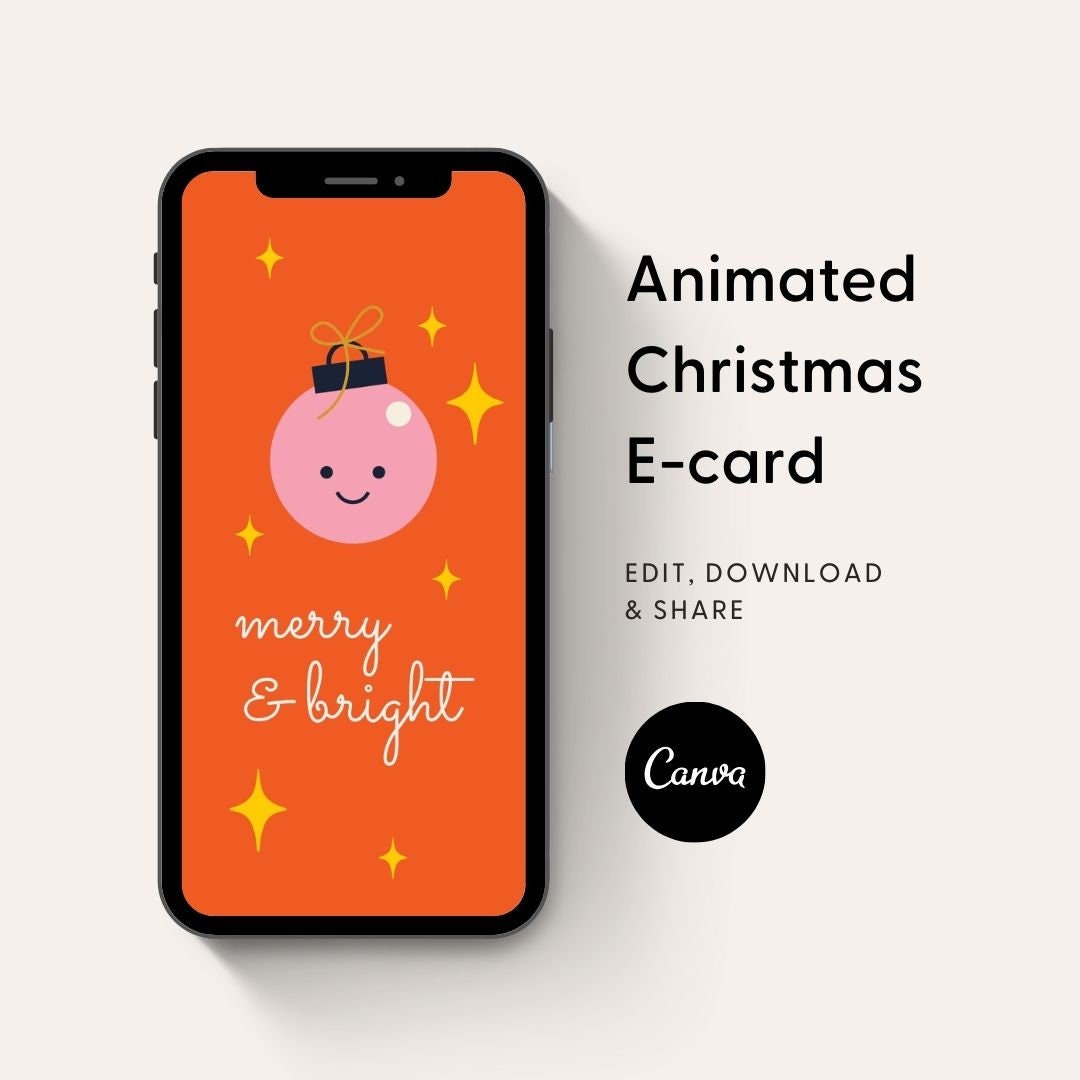 Animated Christmas Card Merry and Bright Editable Holiday Card Easy to Edit, Quick to Download