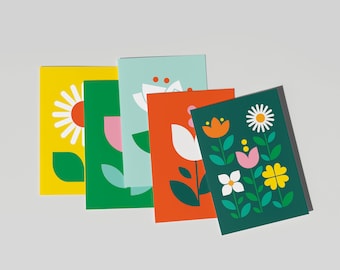 Surprise Pack of 5 Flower Cards - Blank