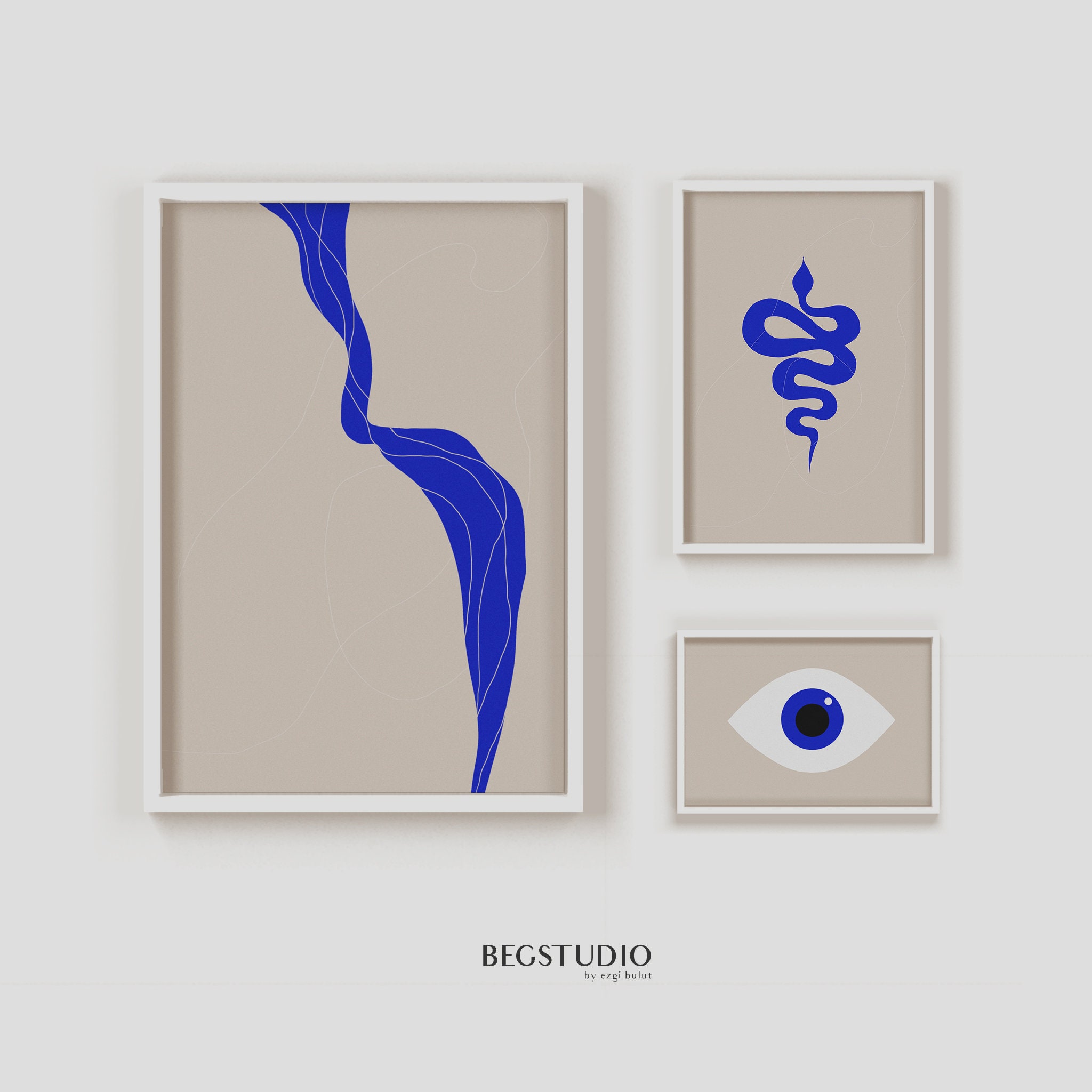 Navy Blue Art Print Set of 3 Prints Abstract Decor Etsy