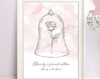 Beauty and the Beast Rose Print, Enchanted Rose Sketch (Digital Download)